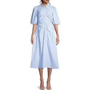 BARDOT Women's Cut Out Midi Shirt Dress Large Blue Stripe Point Collar NWOT